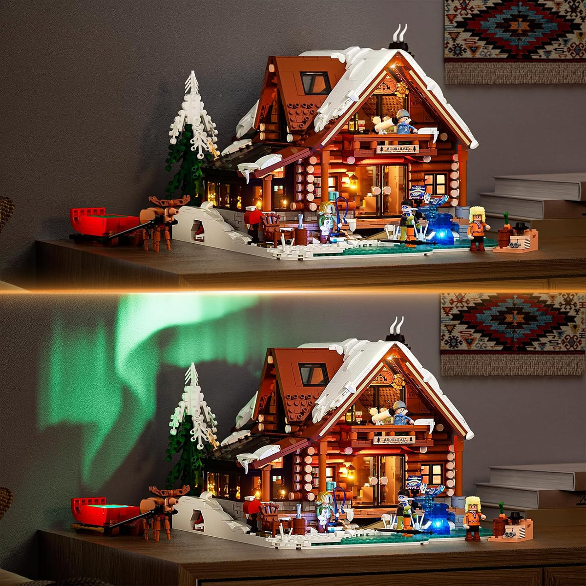 Lumibricks Aurora-Cabin - Juego de iluminación navideña de ladrillos de construcción, 2425 piezas retro para casa de invierno de casa de invierno con luz LED, construcción de aldea de Navidad