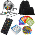 SEETOOOGAMES Juego de bingo de lujo, jaula de metal, 50 tarjetas de bingo, 500 hojas de papel, 500 fichas, 75 bolas, tablero maestro de plástico, ideal para grupos grandes, juegos familiares, noches de fiestas (jaula redonda)