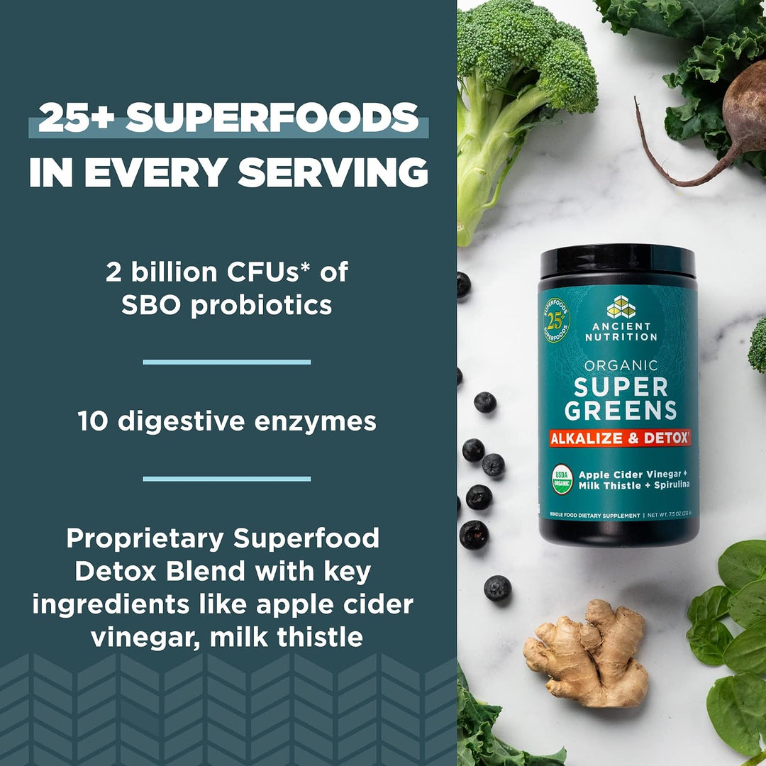 Ancient Nutrition Supergreens Alkalize &amp; Detox - Polvo de super...