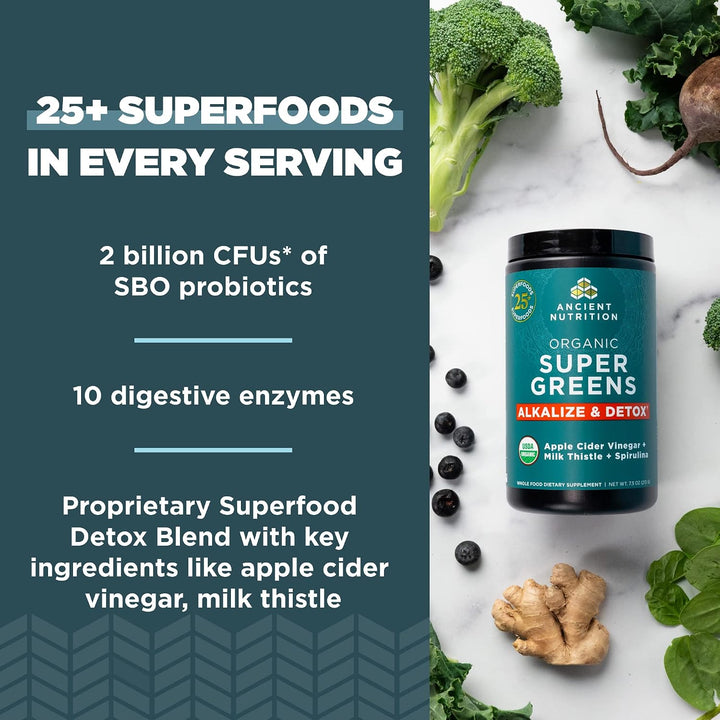 Ancient Nutrition Supergreens Alkalize &amp; Detox - Polvo de super...