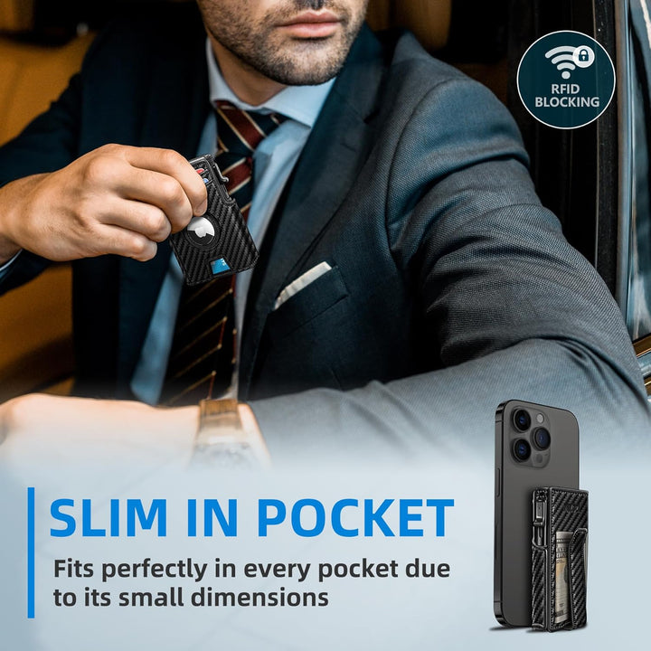Miyozi - Billetera Airtag para hombre, con clip de dinero, estuche...