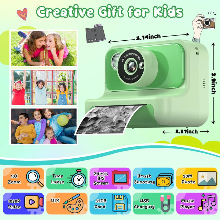 Cámara para niños con impresión instantánea, regalos de Navidad y c...
