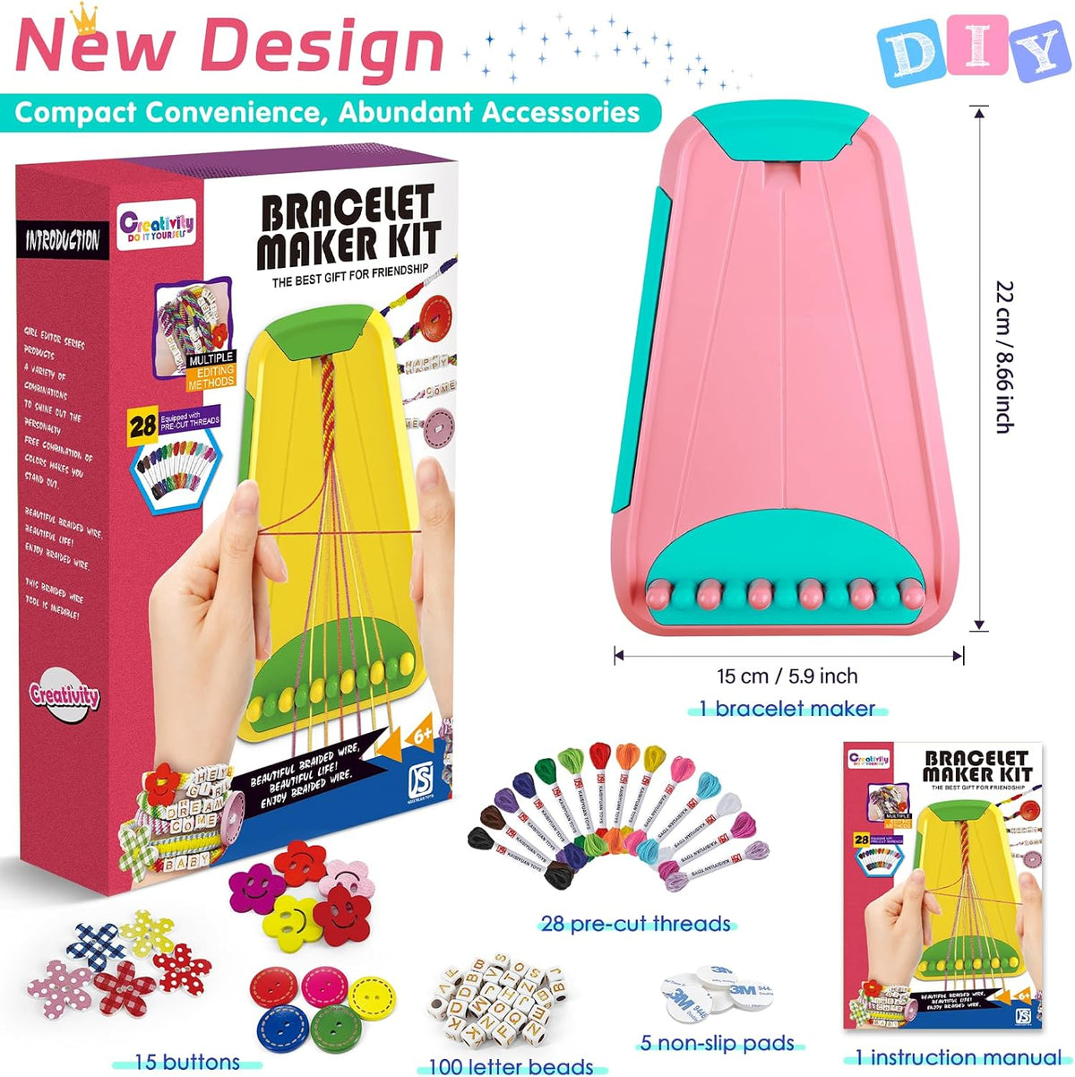 Maynacs Friendship Bracelet Making Kit para Girls 8-12, 28 Pre-Cut Threads