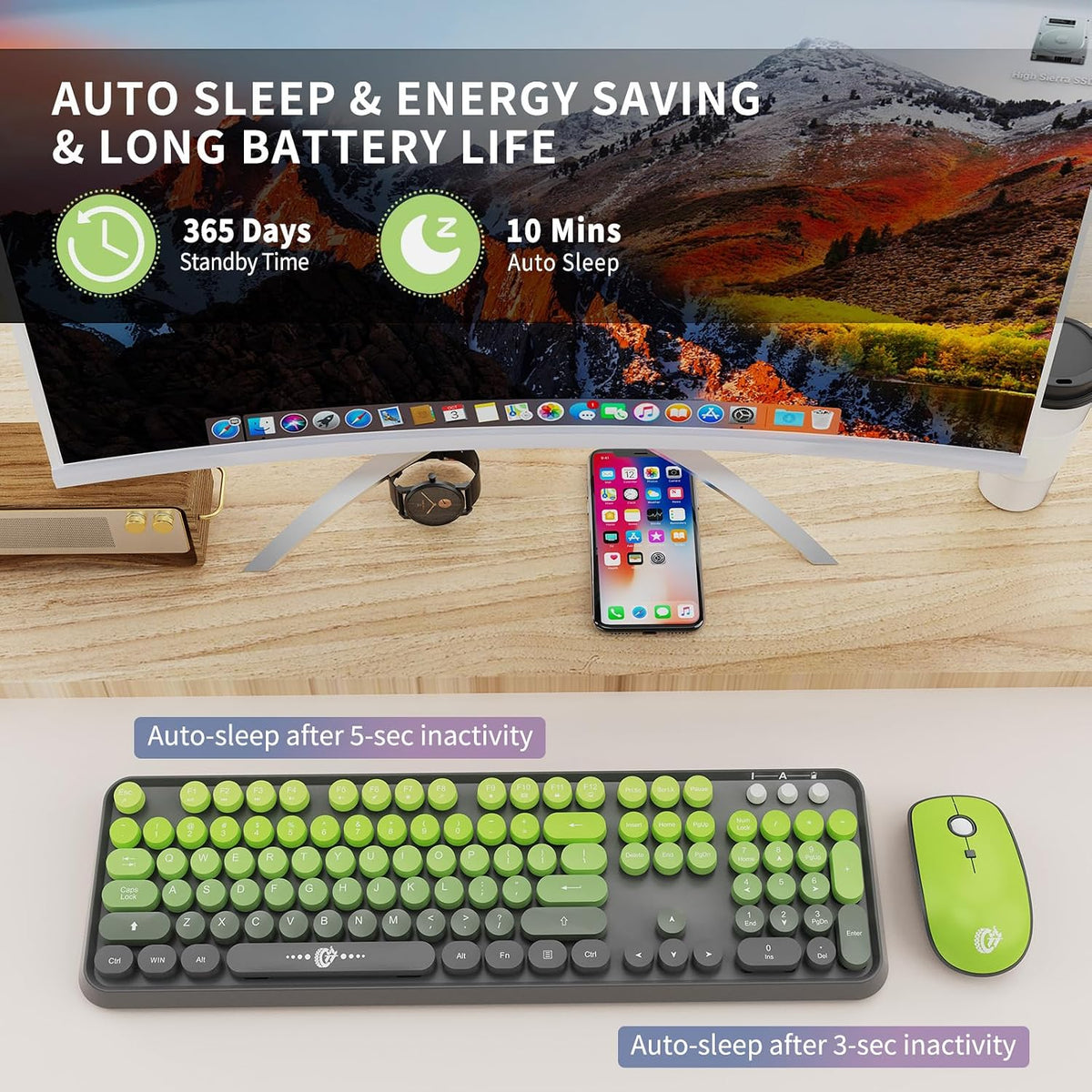 FOPETT Combo de teclado y mouse inalámbricos, 2.4G de tamaño comple...