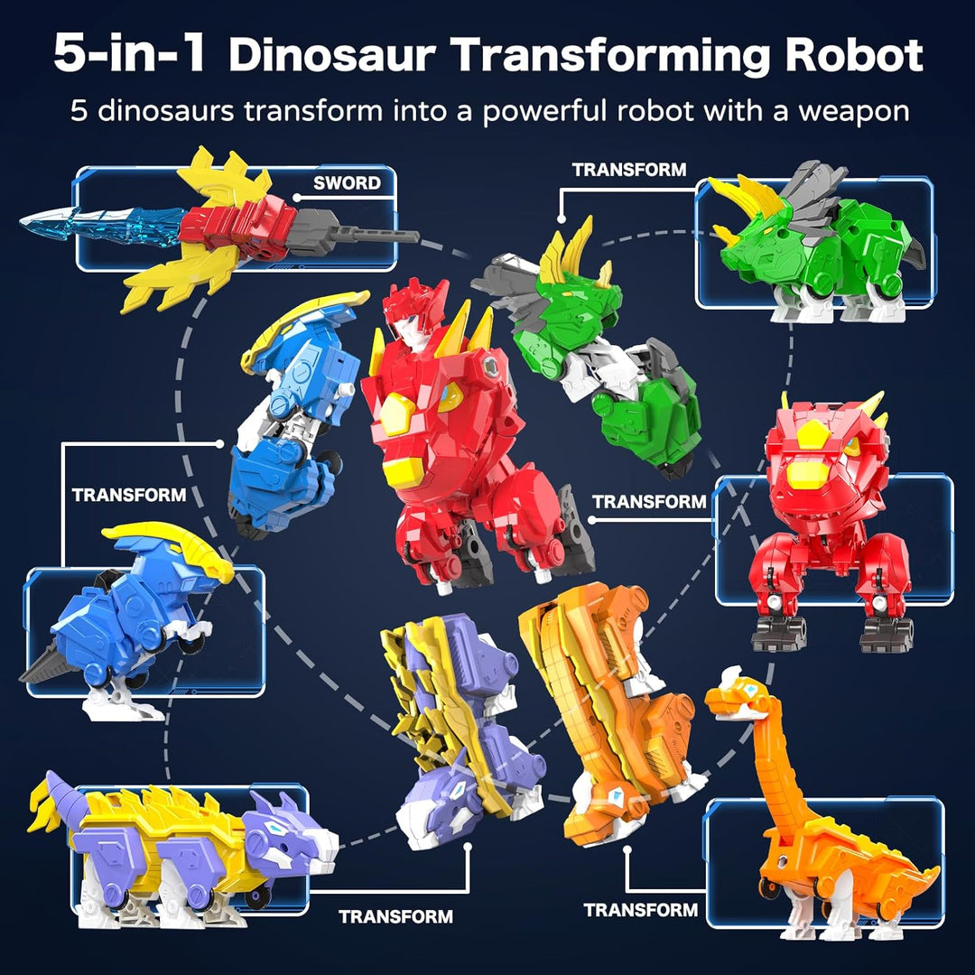 Juguetes de dinosaurio robot transformables 5-en-1 kit de