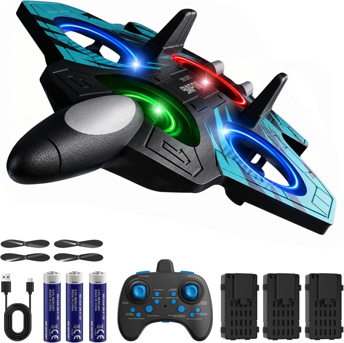 Foam RC Planes Remote Control Airplanes con LED (Azul, 3 Baterías)