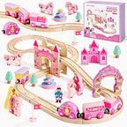 Tiny Land Juego de tren de madera para niñas, juego de tren de princesa