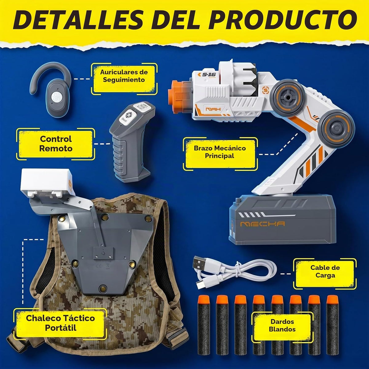 Robot Arm Blaster Toy - Juego de dardos de espuma, regalo para niños de 6