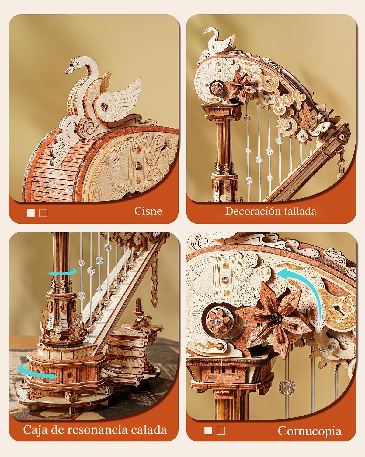 ROKR - Rompecabezas de madera 3D de arpa mágica, caja de música mecánica de reproducción automática, 350 piezas