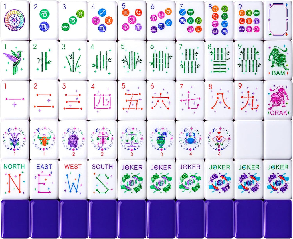 Juego de 160 azulejos de Mahjong americanos solamente, azulejos del zodiaco de 4 capas, diseño patentado de I+D hecho a medida para viajes de juego en casa (sin estuche ni chips)