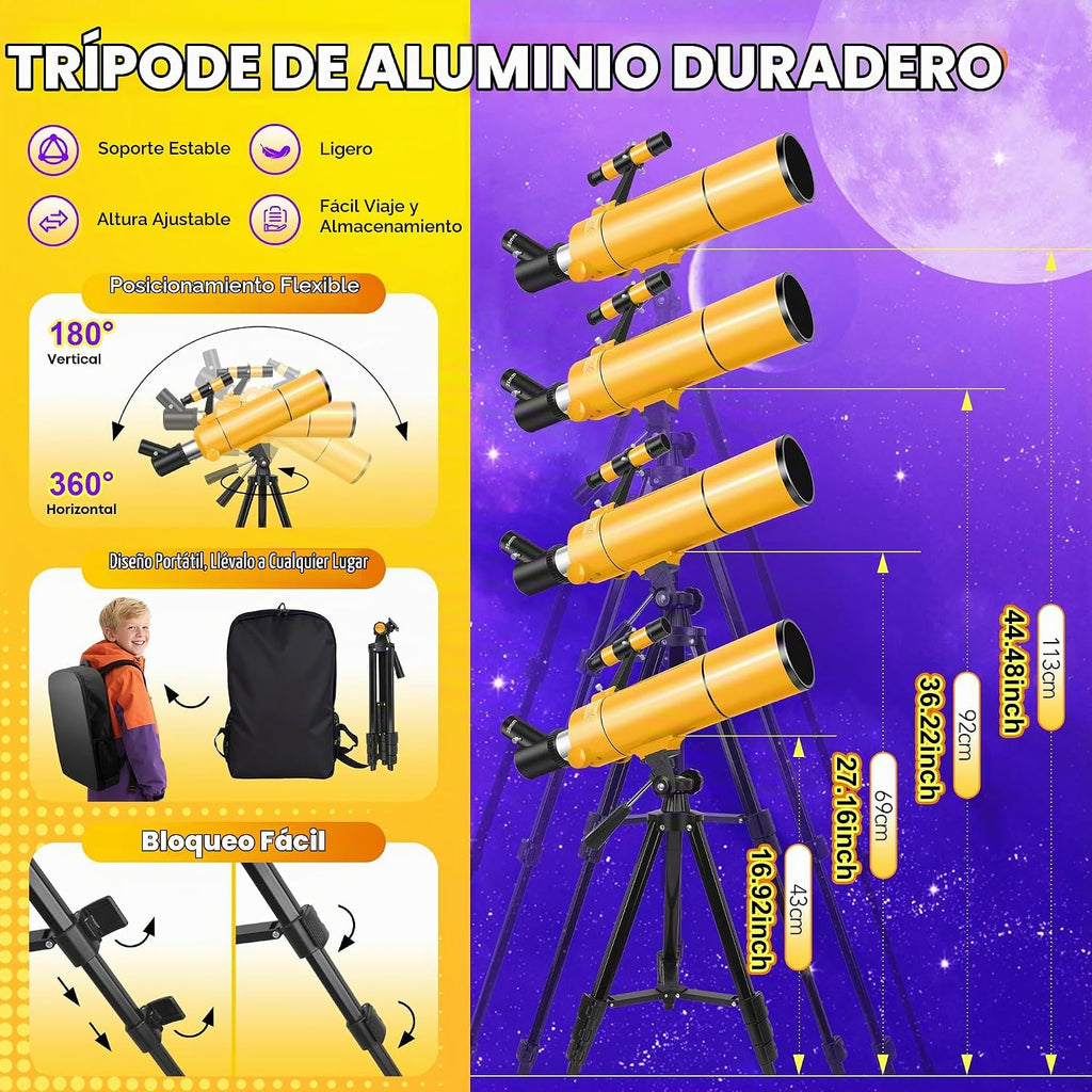 Telescope para Adults & Kids, 80mm Aperture 500mm Refractor