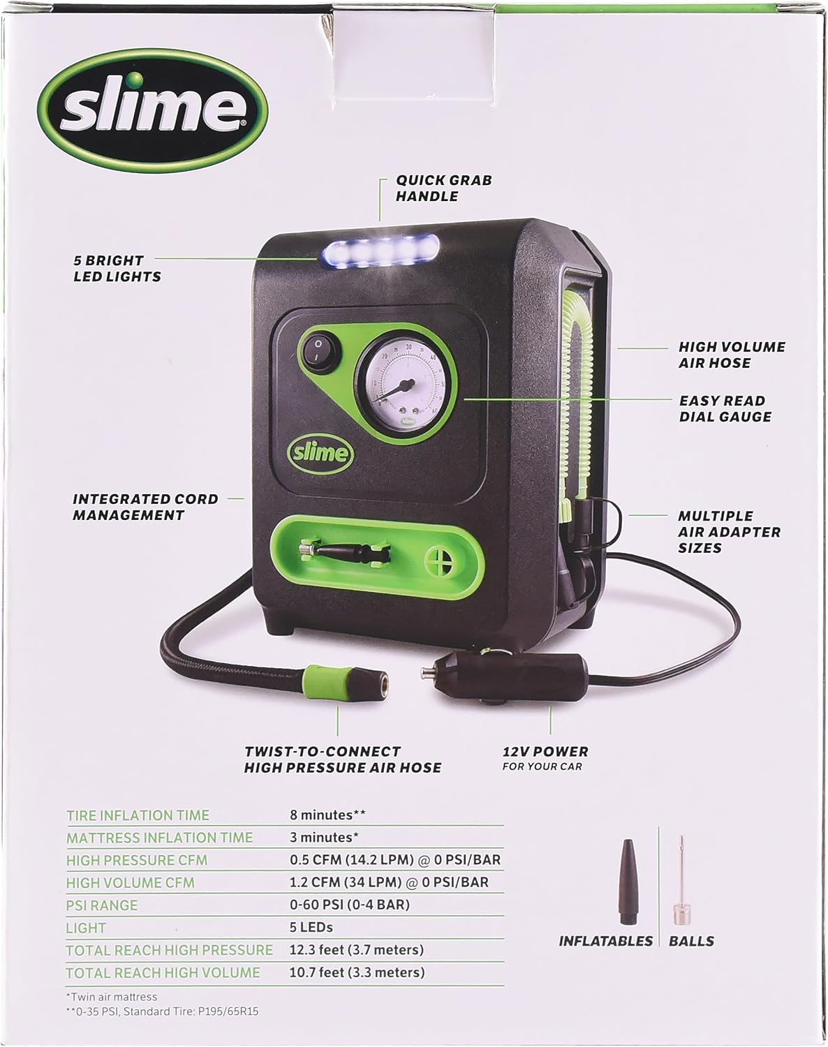 Inflador de llanta\/bomba dual 12V Slime 40034 para usos múltiples
