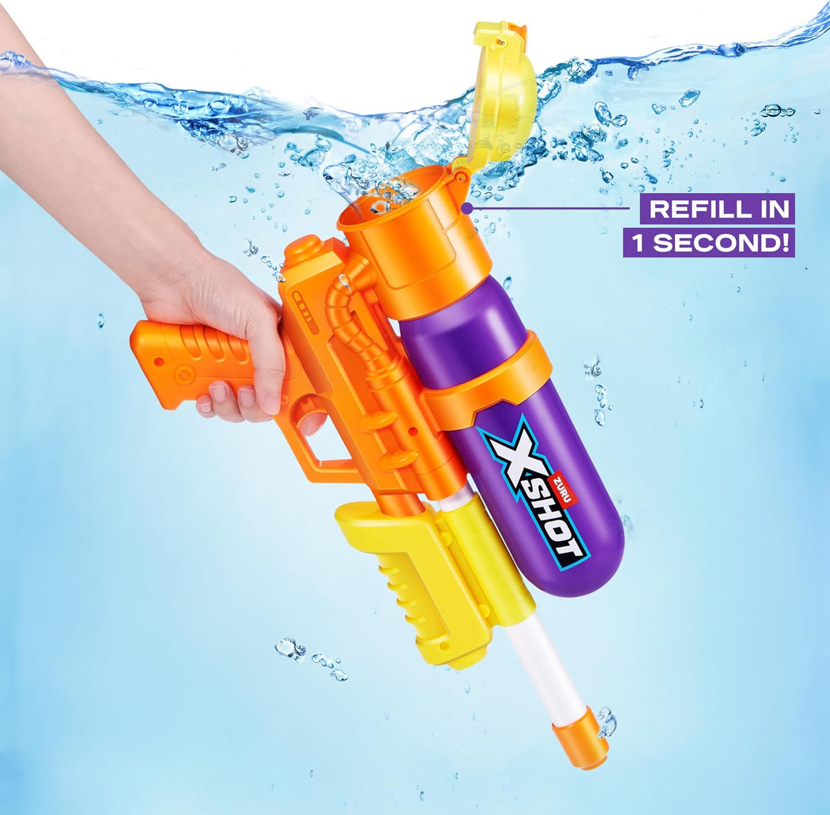 XSHOT ZURU - Lanzador de agua de llenado rápido de agua de los años 80, paquete de 2 (morado) - Estilo vintage con tecnología de llenado rápido, rango de 33 pies y tanque de 25.4 fl oz, juguete de