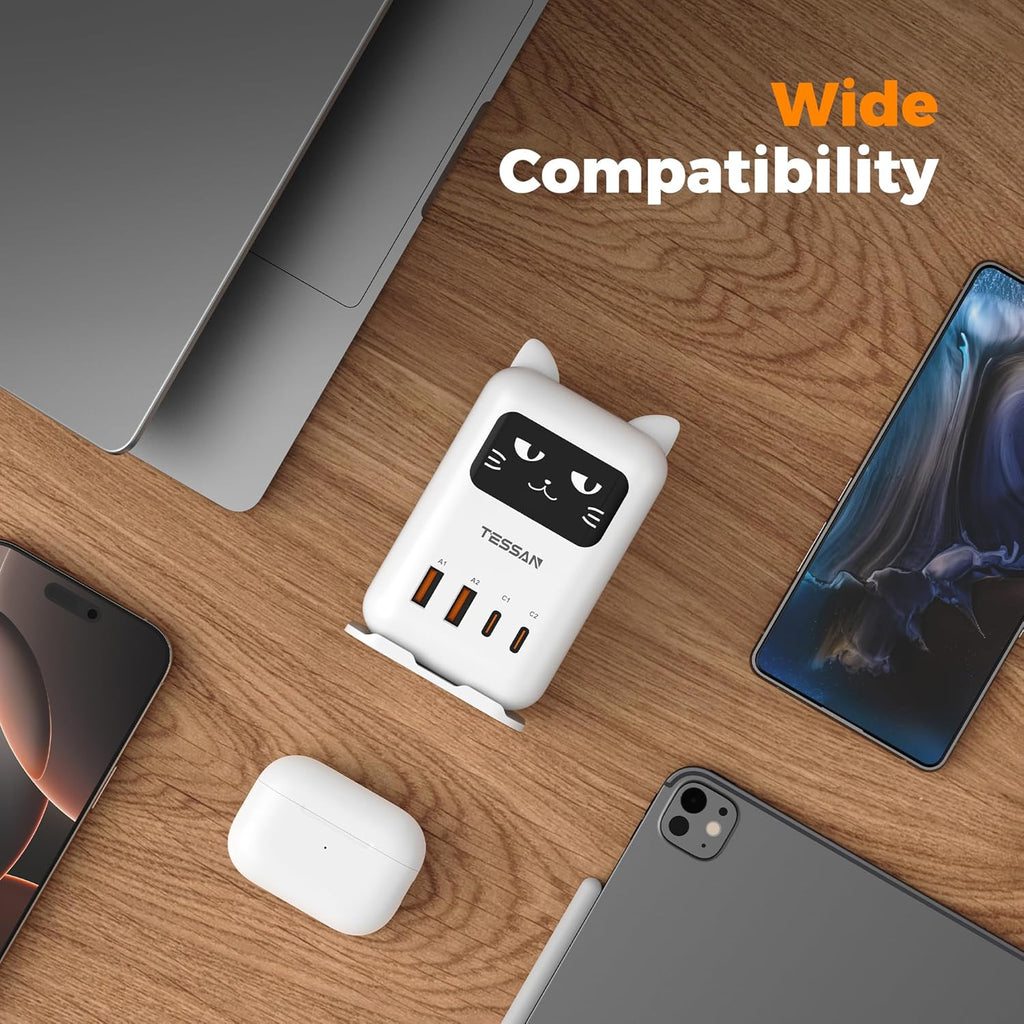 USB C Cargador Bloque PD 65W, Estación de Carga TESSAN para Múltiples Dispositivos