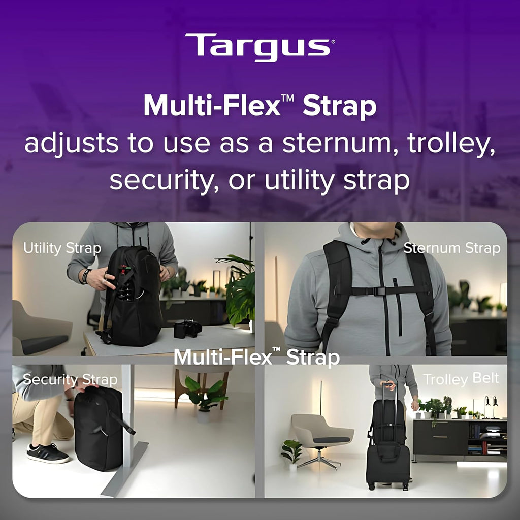 Targus Mochila Work+ EcoSmart de 15 a 16 pulgadas, organizador técnico desmontable, cremalleras con cerradura, materiales reciclados, capacidad de 23 litros, bolsillo para botella de agua, diseño