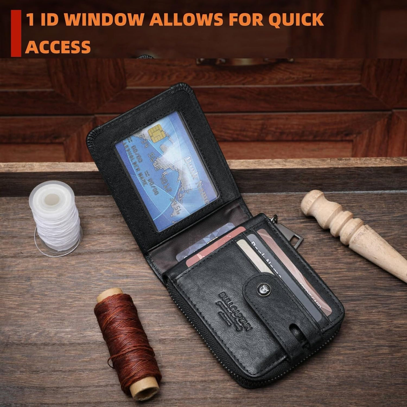 BULLCAPTAIN Billetera de cuero genuino para hombre con cremallera,...