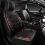CAR PASS Fundas de cuero con ribetes de ajuste universal, dos fundas de asiento delantero, piel sintética impermeable para SUV, sedán, camioneta, camión, compatible con bolsas de aire, orificios de