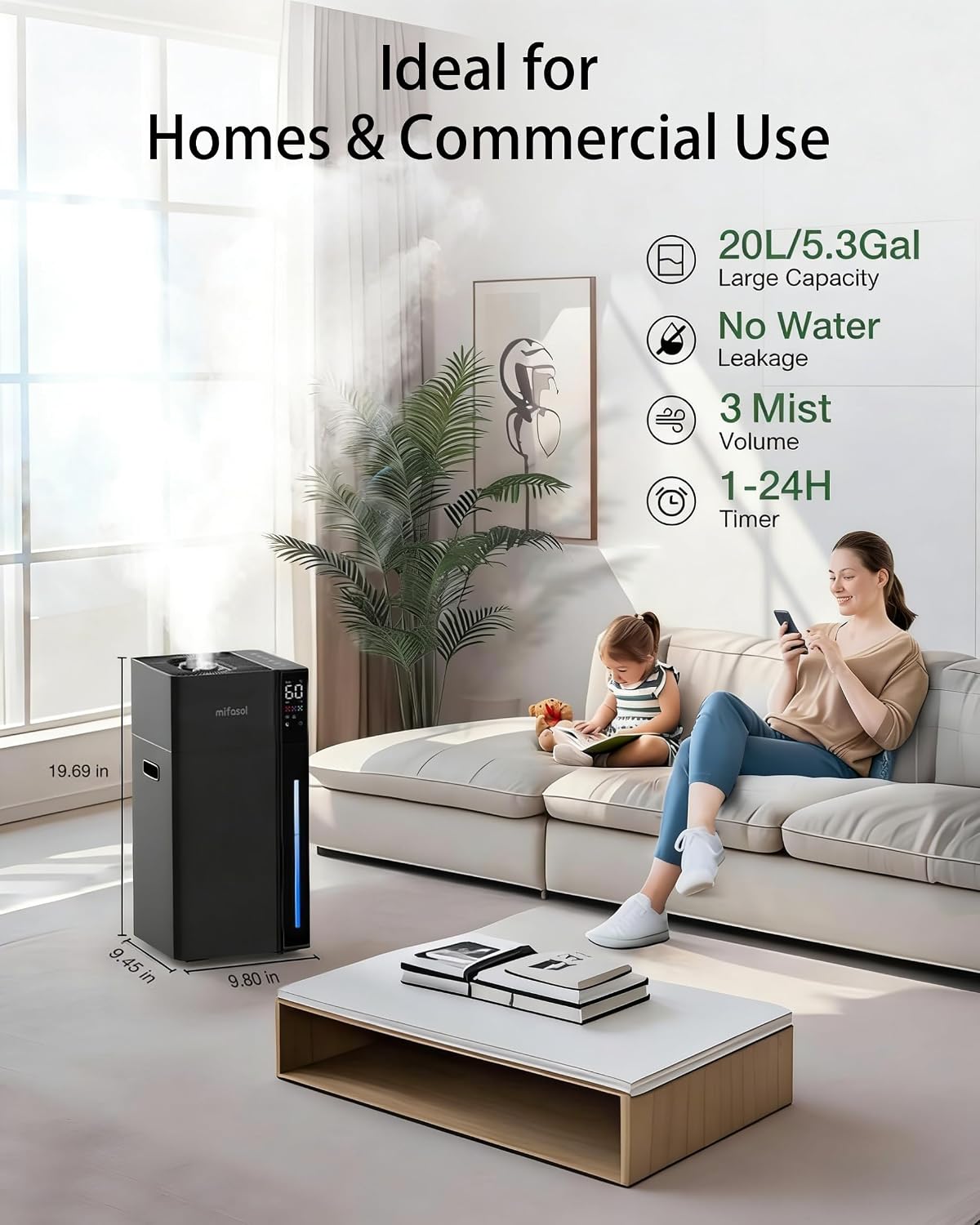 Mifasol Humidificador de niebla fría y cálida para habitación grande