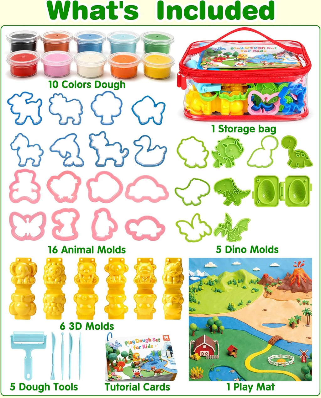 Helsort Juego de masa de juego de animales para niños, 35 herramientas de