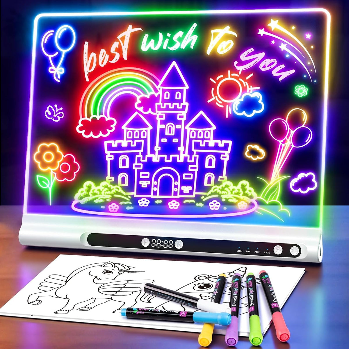 Geokay Tablero de dibujo LED recargable de 16 pulgadas, modos de luz de 9