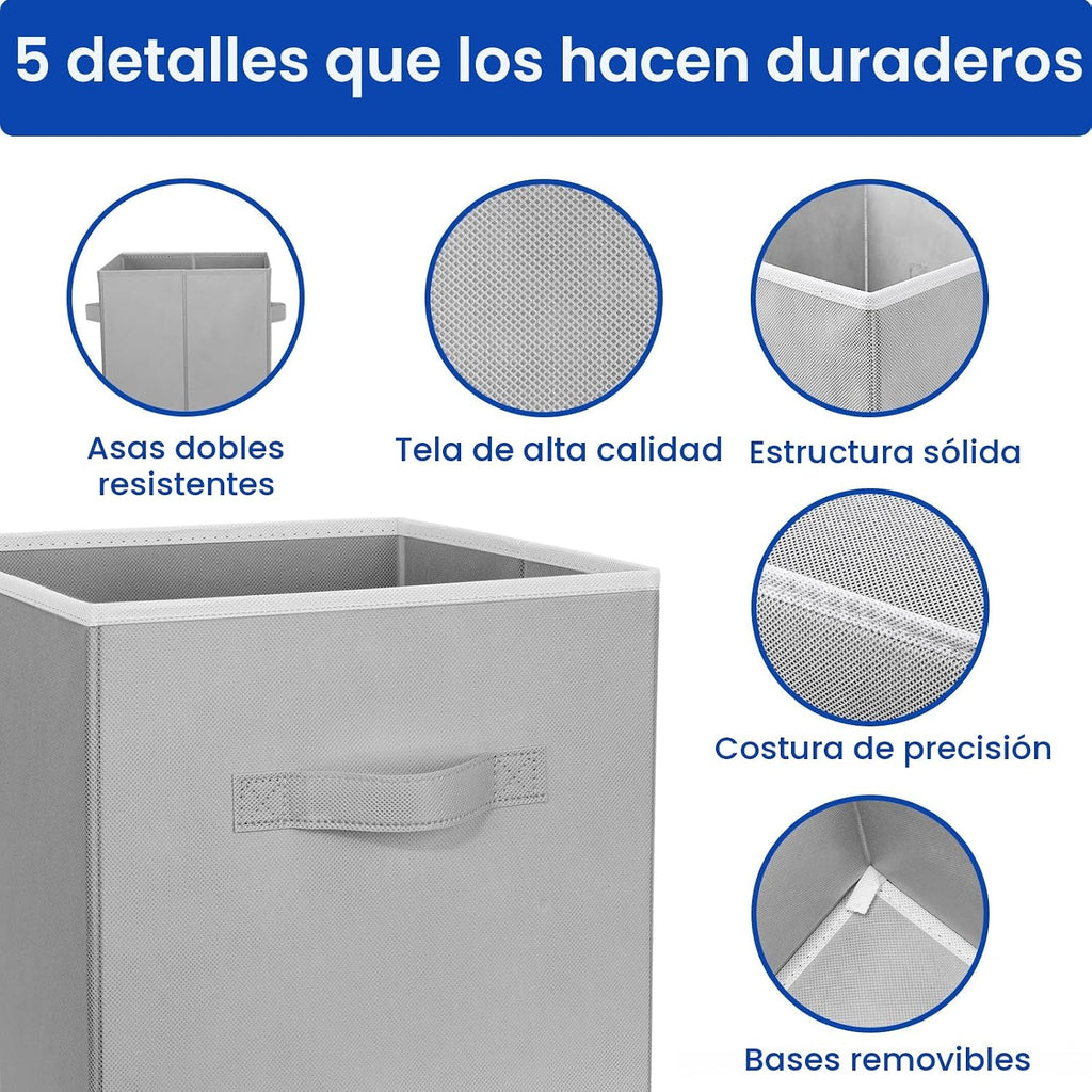 Cubos de almacenamiento, cubos de almacenamiento de 11 pulgadas para estantes (paquete de 10), contenedores de almacenamiento plegables de tela con asas dobles, cestas plegables para revistas, organizadores de armario y caja de almacenamiento (gris)