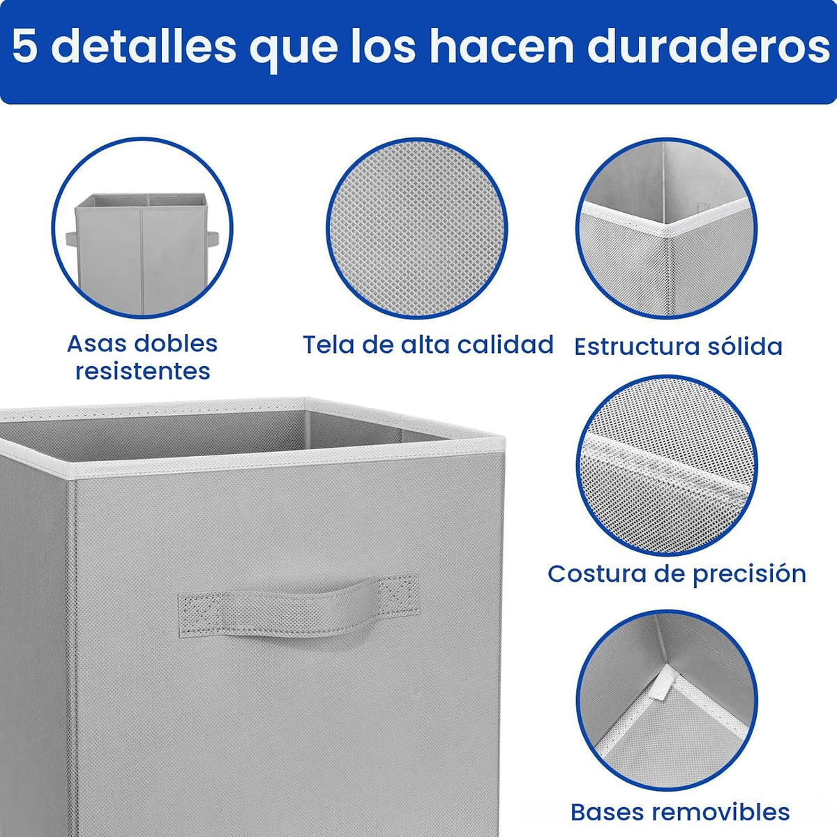 Cubos de almacenamiento, cubos de almacenamiento de 11 pulgadas para estantes (paquete de 10), contenedores de almacenamiento plegables de tela con asas dobles, cestas plegables para revistas, organizadores de armario y caja de almacenamiento (gris)