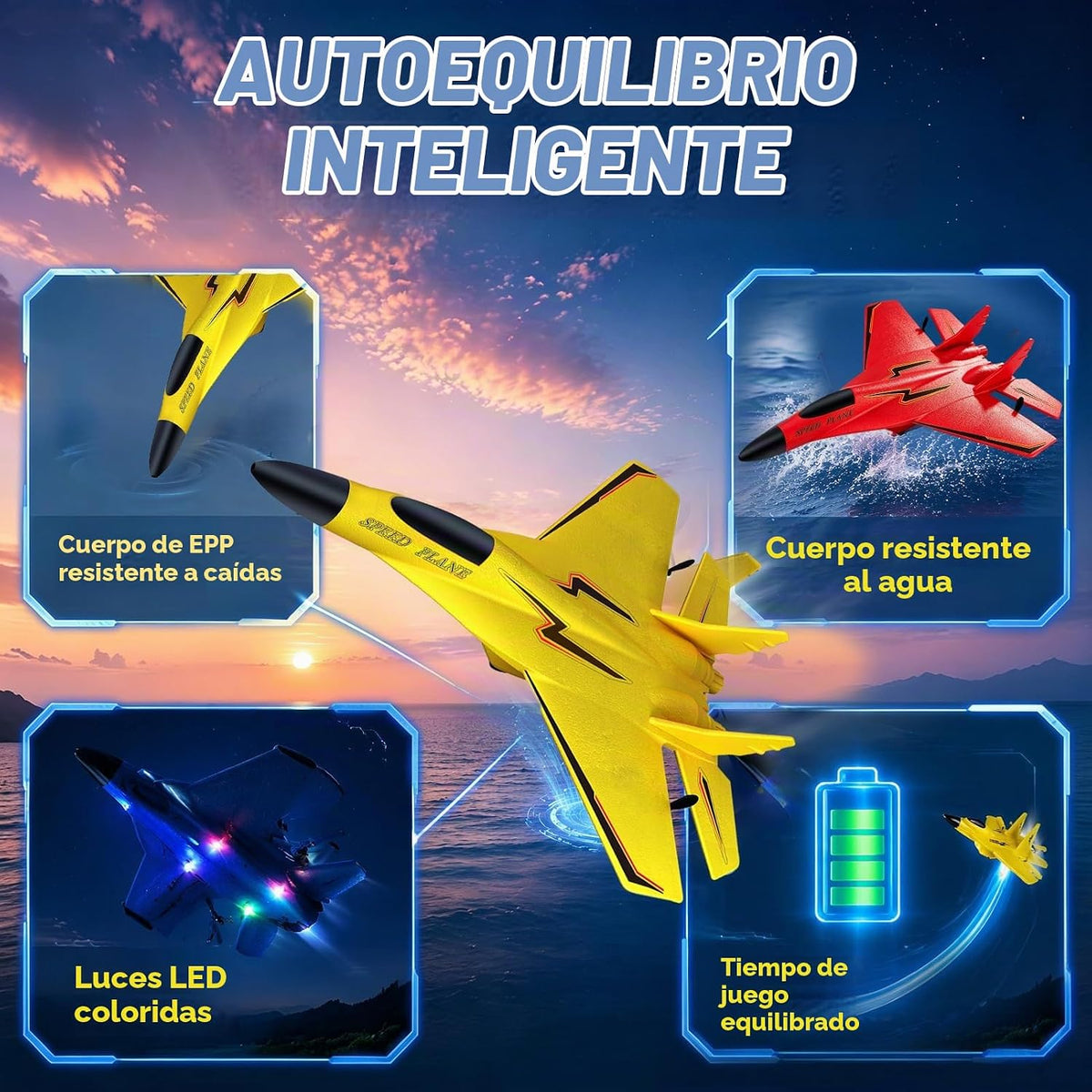 MAXBECK Avión inalámbrico de juguete con luces Su-35 Rc planeador de 2 canales 2.4 GHZ, aviones de control remoto de espuma al aire libre para aviones Hobby Rc