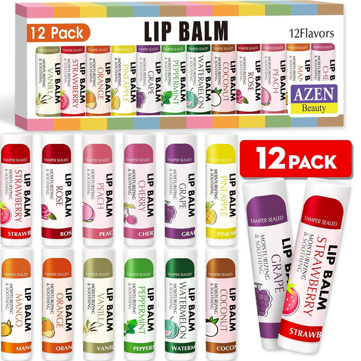 AZEN Paquete de 12 bálsamos labiales a granel, bálsamos labiales hi...