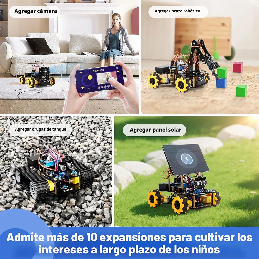 Kit de tanque de robot solar con cámara inteligente ESP32 5 en 1, kit de robótica de juguete STEM para niños de 8 a 16 años, aplicación y control remoto, automóvil 4WD con cámara de 3 MP, kit de codificación científica educativa Arduino, regalo para
