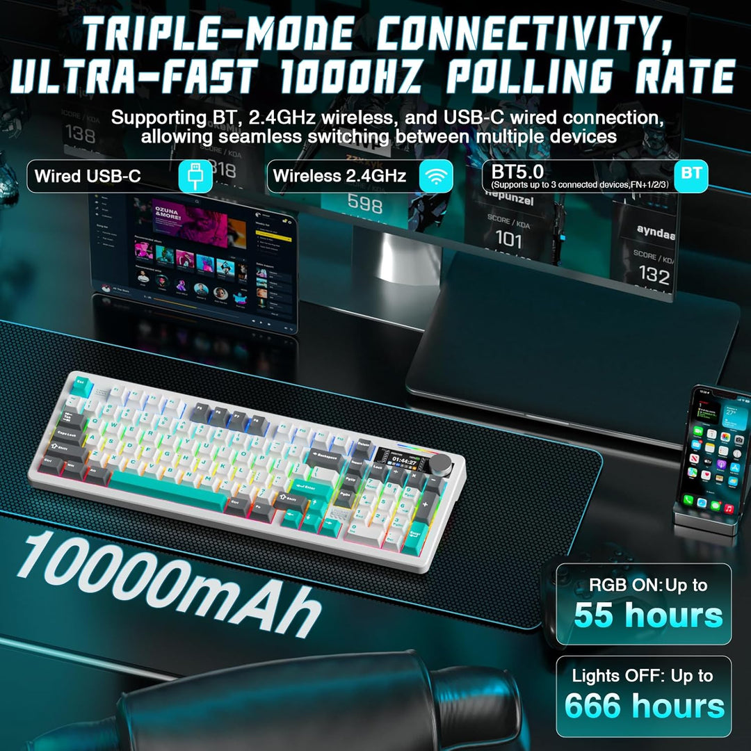 LINGBAO K98 PRO Teclado Mecánico Inalámbrico al 96%, con Pantalla y...