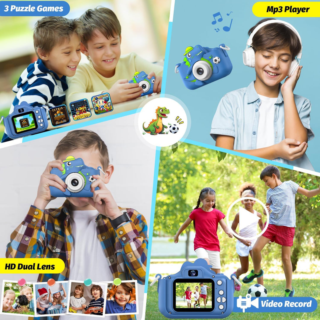 Cámara de dinosaurio para niños y niñas, cámara digital para selfie...