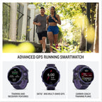Garmin Forerunner 570 - Reloj inteligente para correr, WiFi de 1.722 pulgadas, reloj de fitness con GPS para hombres y mujeres, aluminio índigo con banda translúcida imperial púrpura/índigo + monitor