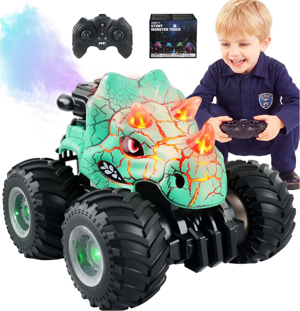 BEZGAR Monster Truck Toys, coches RC con spray de niebla y luz, dos
