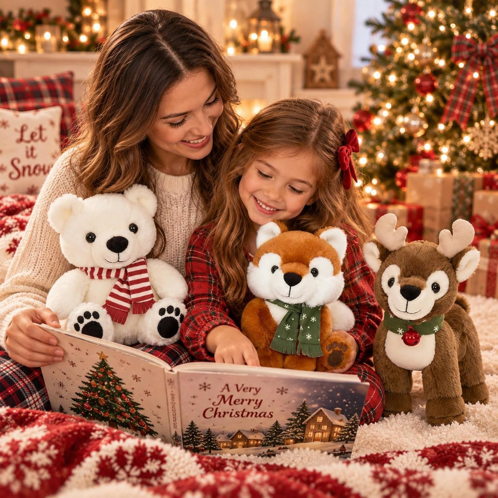 MorisMos Juego de animales de peluche navideños, oso polar de reno