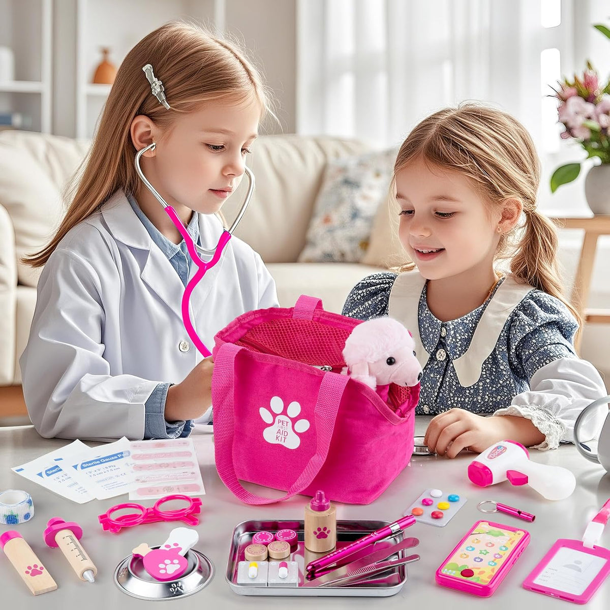 EFO SHM Kit de Doctor de Juego para Pretender para Niñas, Set de Veterinario para Niños