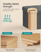 SONGMICS Colección MAZIE - Banco otomano plegable de almacenamiento de 43 pulgadas, reposapiés otomano, banco para el final de la cama, pecho de almacenamiento, carga 299 kg, para sala de estar