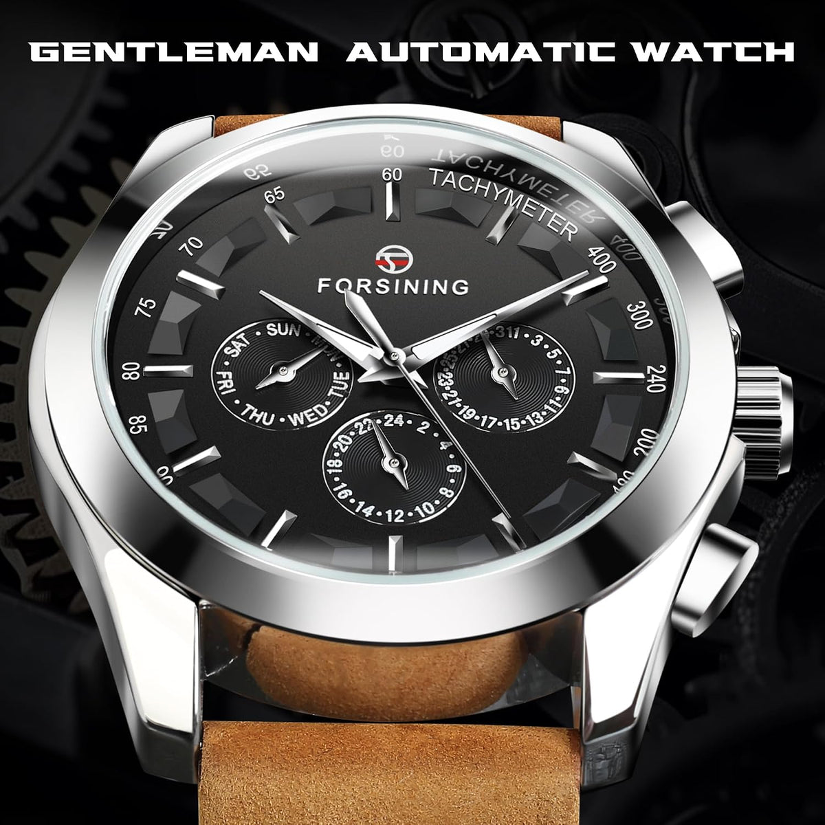 FORSINING Reloj deportivo transparente para hombre, correa de cuero genuino de lujo, reloj esqueleto mecánico automático de moda para hombre