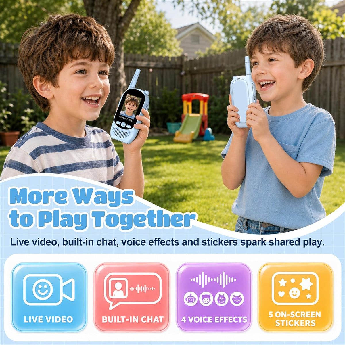Walkie Talkies de video para niños, paquete de 2 juguetes recargables para cámara y pantalla, chat de campamento de largo alcance para interiores y exteriores, radios bidireccionales, regalos de