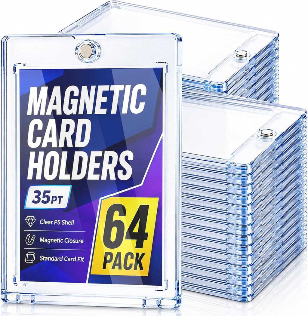 Portatarjetas magnético de 64 quilates, soporte para tarjetas de 35 puntos, protección U-V y protector de plástico duro impermeable para tarjetas intercambiables, deportes, béisbol, fútbol