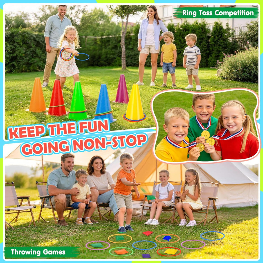 77 juegos de día de campo, 8 en 1 juegos al aire libre para niños