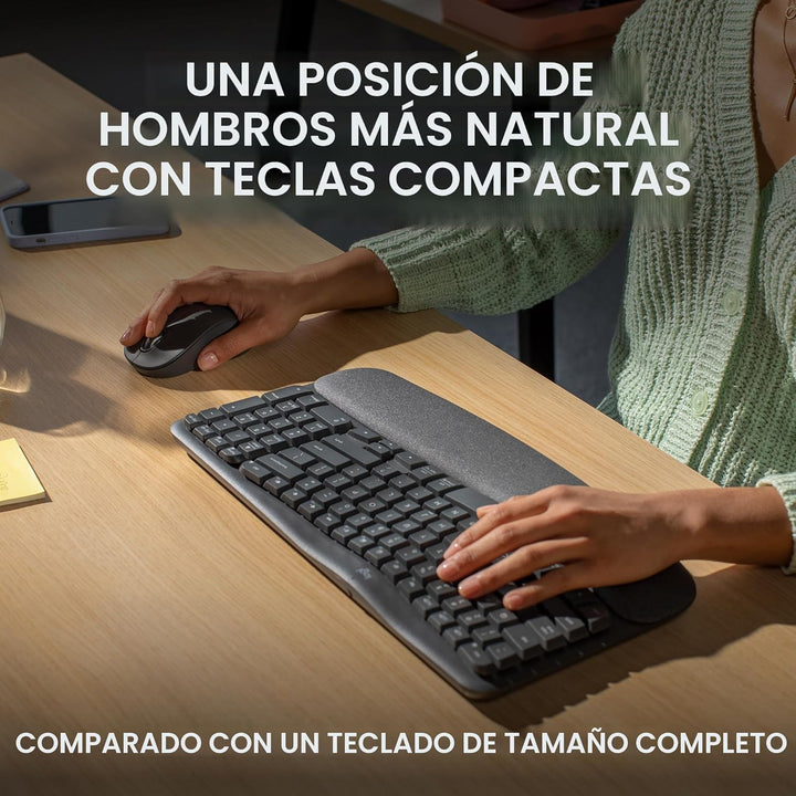 Logitech Wave Keys MK670 Combo, teclado ergonómico inalámbrico con...
