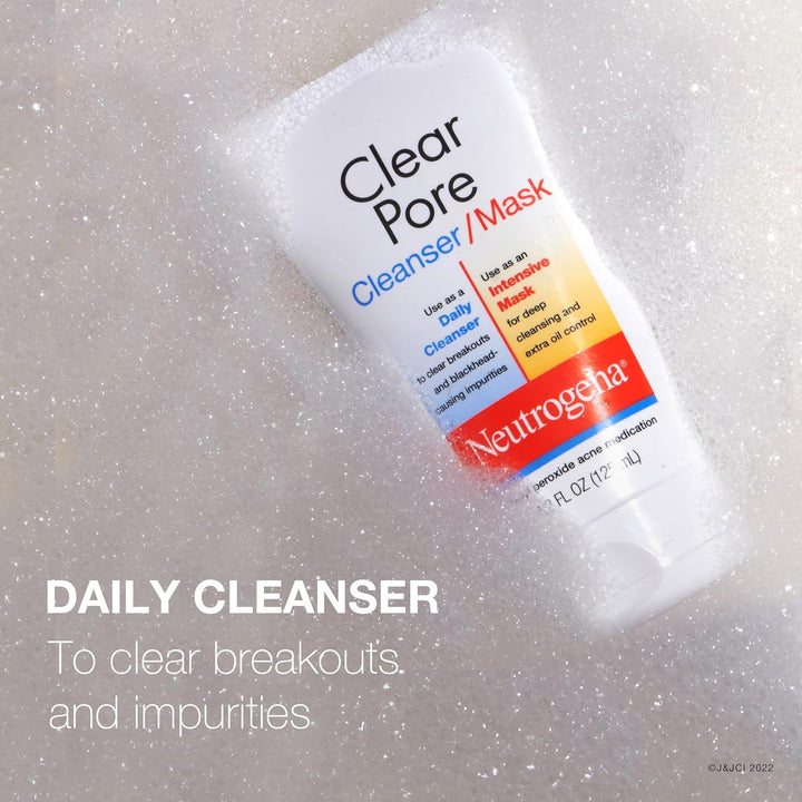 Neutrogena Clear Pore - Limpiador facial 2 en 1 con caolín y arcill...