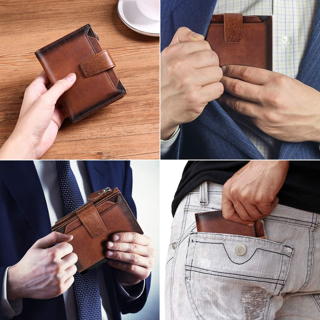 FALAN MULE Cartera pequeña para mujer, de piel auténtica, plegable,...