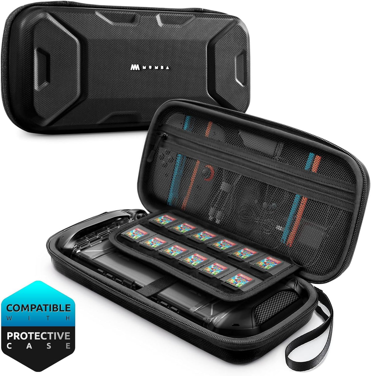 Mumba - Funda de transporte para Nintendo Switch 2 [compatible con consola con funda protectora puesta] [versión 2025 Plus] Bolsa de viaje rígida con 12 ranuras para tarjetas de juego, gran capacidad