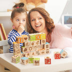 SainSmart Jr. Bloques de madera del alfabeto de 1.73 pulgadas, 30 bloques de construcción que incluyen letras, números y animales, bloques de madera Montessori para niños en edad preescolar