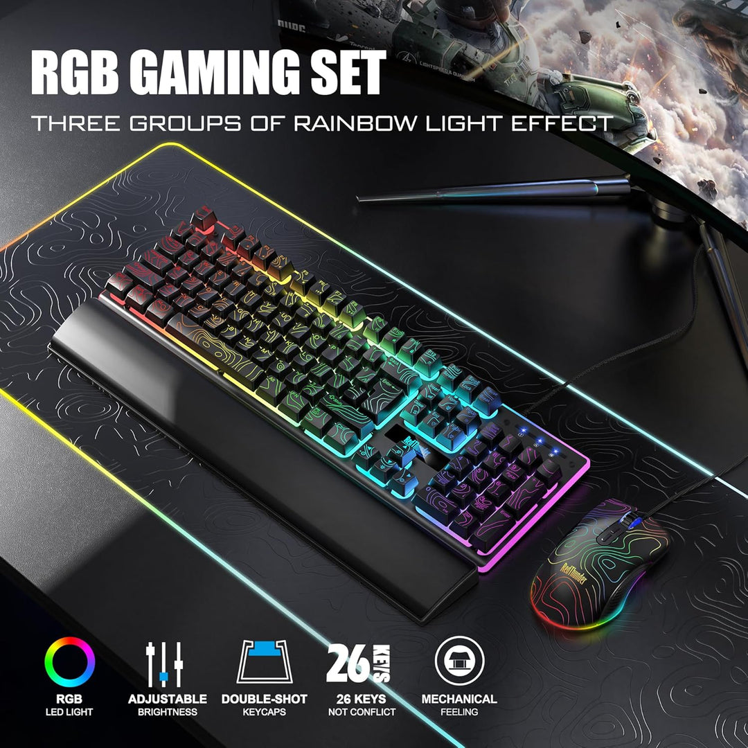 RedThunder K10 - Combo de teclado y mouse para juegos con cable con...