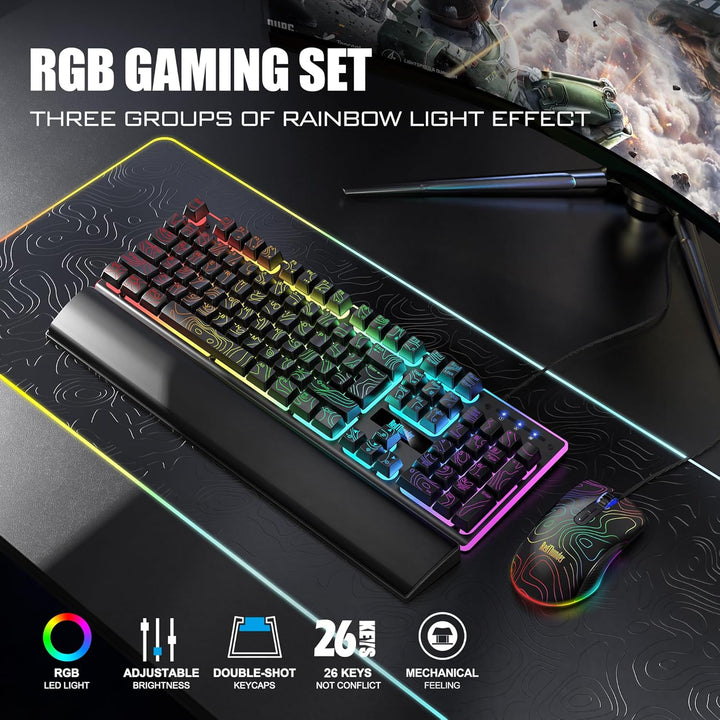 RedThunder K10 - Combo de teclado y mouse para juegos con cable con...