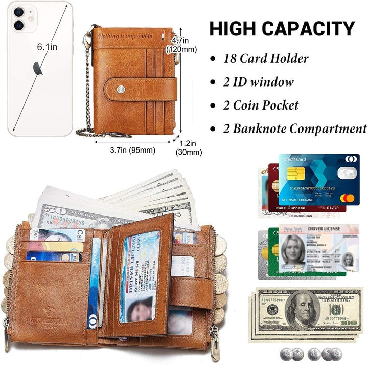 gzcz Billeteras de cadena RFID para hombre, cartera de cuero genuin...