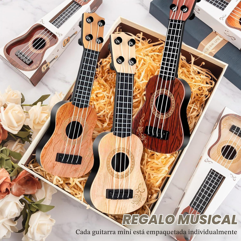Mini guitarra para niños, 12 unidades, 10 pulgadas, 4 cuerdas, mini ukelele