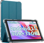 IWEGGO Tablet Android 14 con funda, 7 pulgadas 8 GB RAM+32 GB ROM/1 TB computadora, Azul marino
